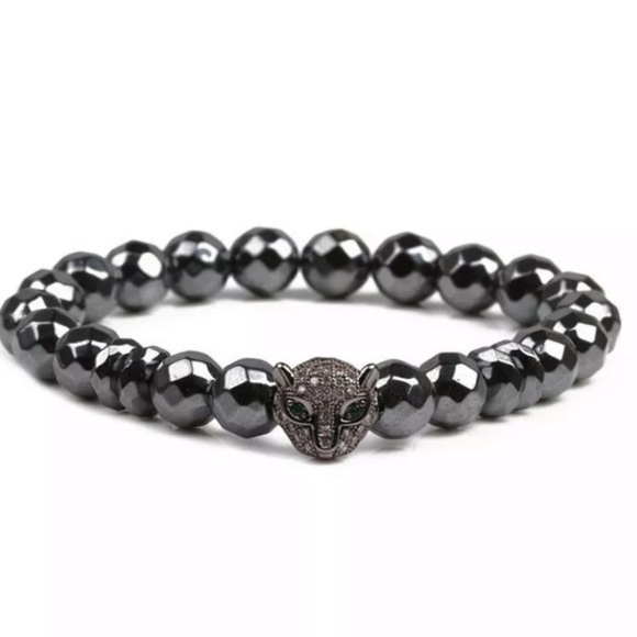 HEMATITE Beads Bracelet Green Eyed Cougar - Picture 2 of 13